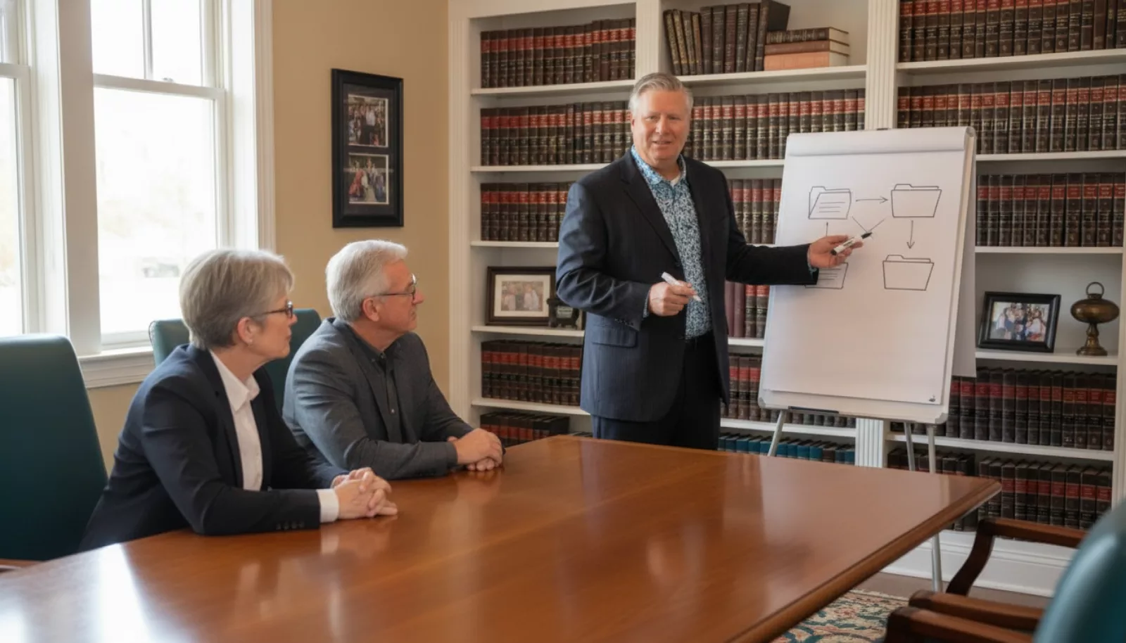 Attorney explaining the difference between revocable and irrevocable trusts to a couple