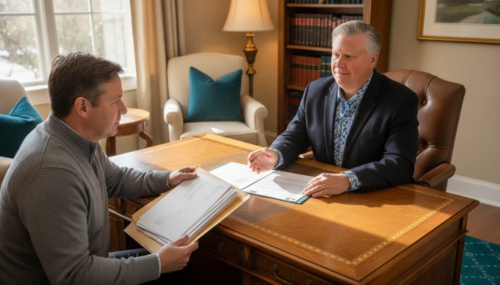 Personal representative reviewing estate paperwork with an attorney